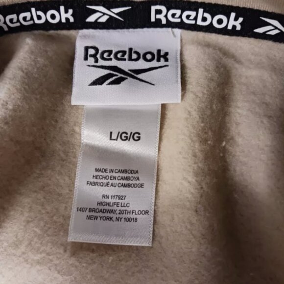 Reebok Hoodie Mens Size Large Beige Fleece Logo Long Sleeve Pullover Regular Fit - Picture 9 of 10